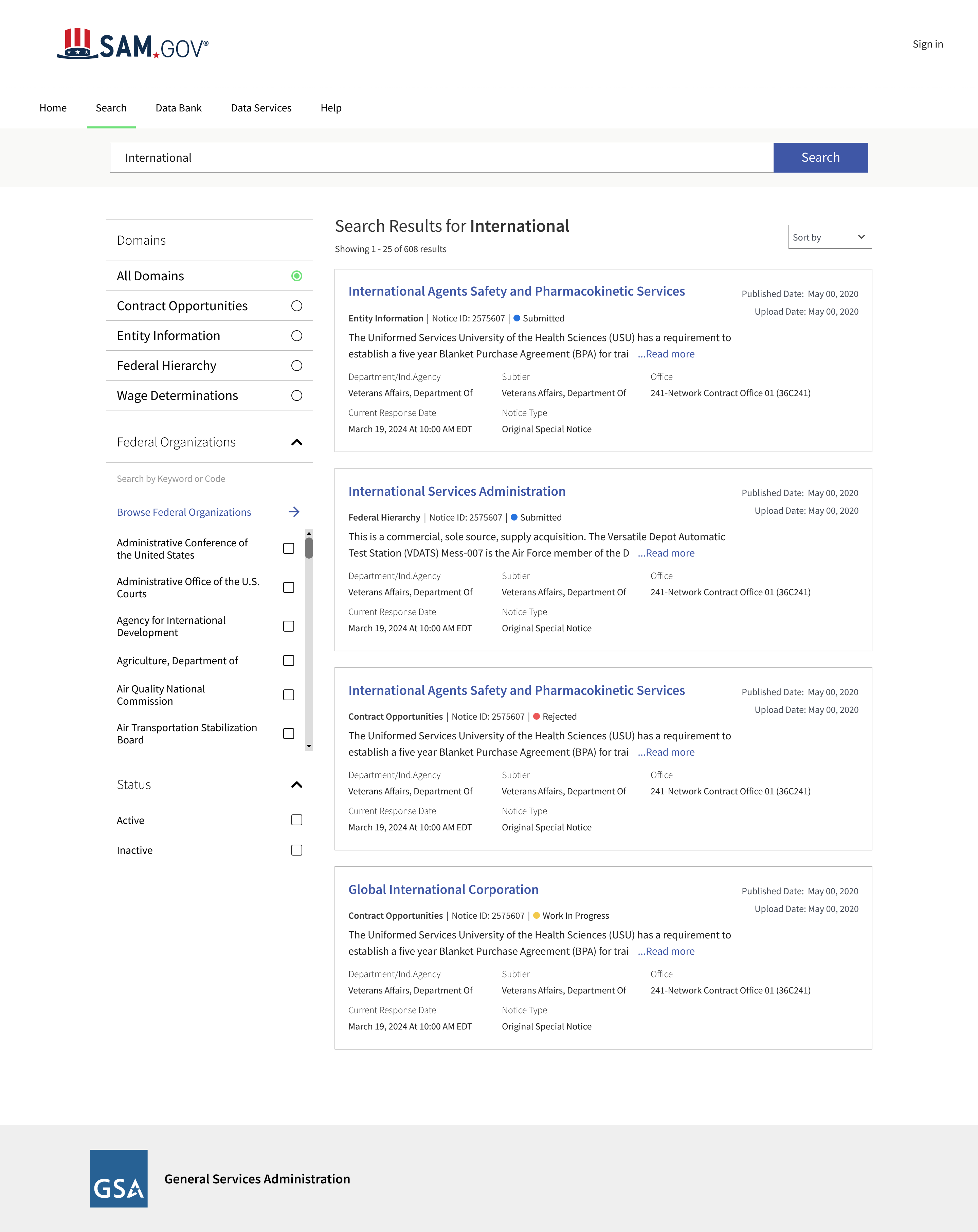 Final design of SAM.gov search results page